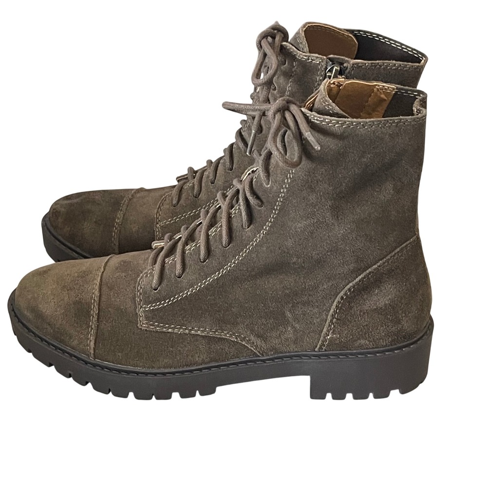 Lucky Brand LP-ICTUS Brown Suede Combat Boots 8.5M Lug‎ Sole Western Style